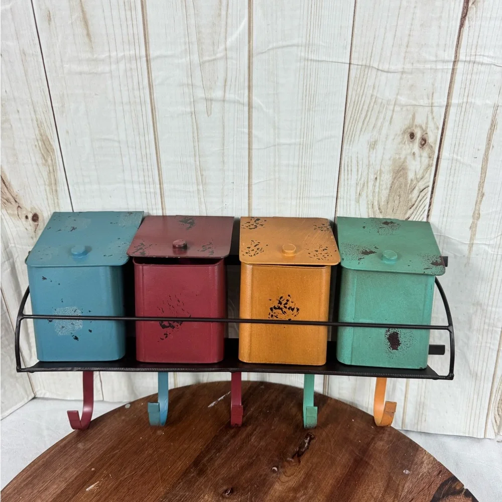 Rustic Multi-Color Metal Wall Canister Set